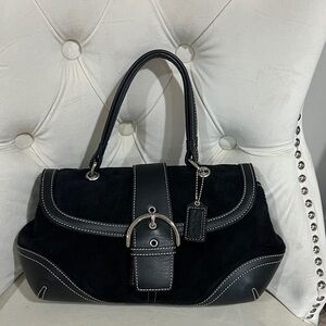 VINTAGE AUTHENTIC COACH Black Leather/suede Shoulder Bag